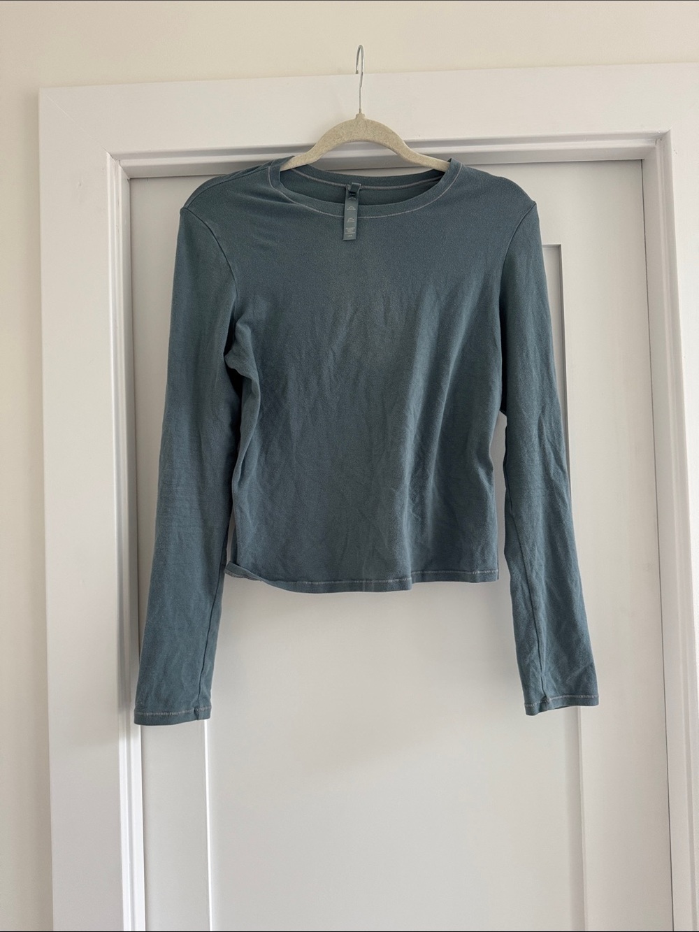 SKIMS Long Sleeve Crew Tee in Dusty Blue-Grey